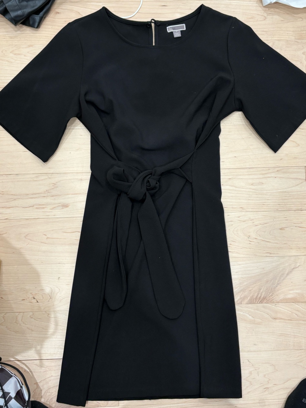 Minimalist Black Tie-Waist Midi Dress